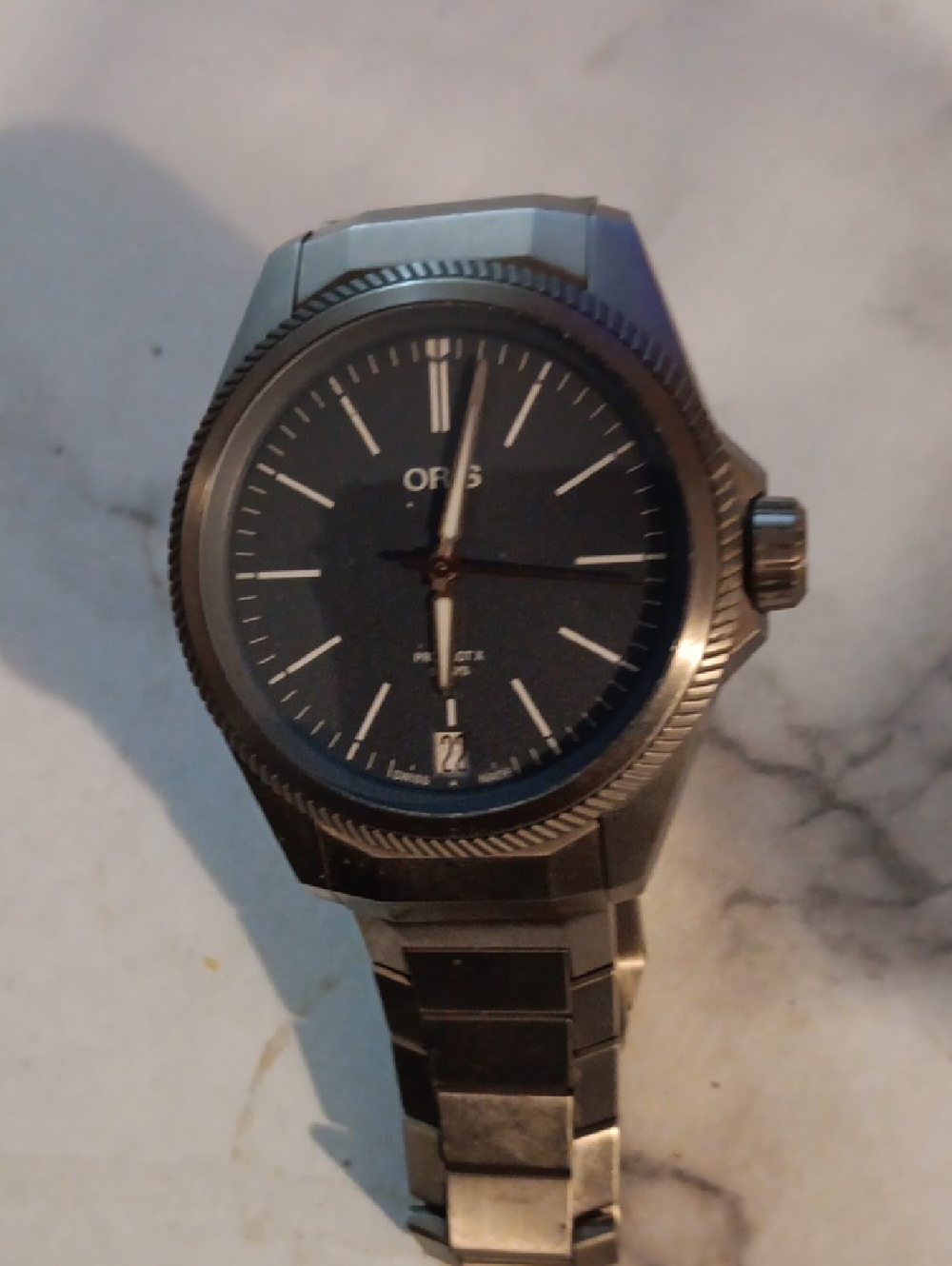 Oris Men's Stainless Steel Watch with Black Dial